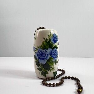 VTG Blue White Green Floral Ceramic Porcelain Light or Ceiling Fan Pull Chain